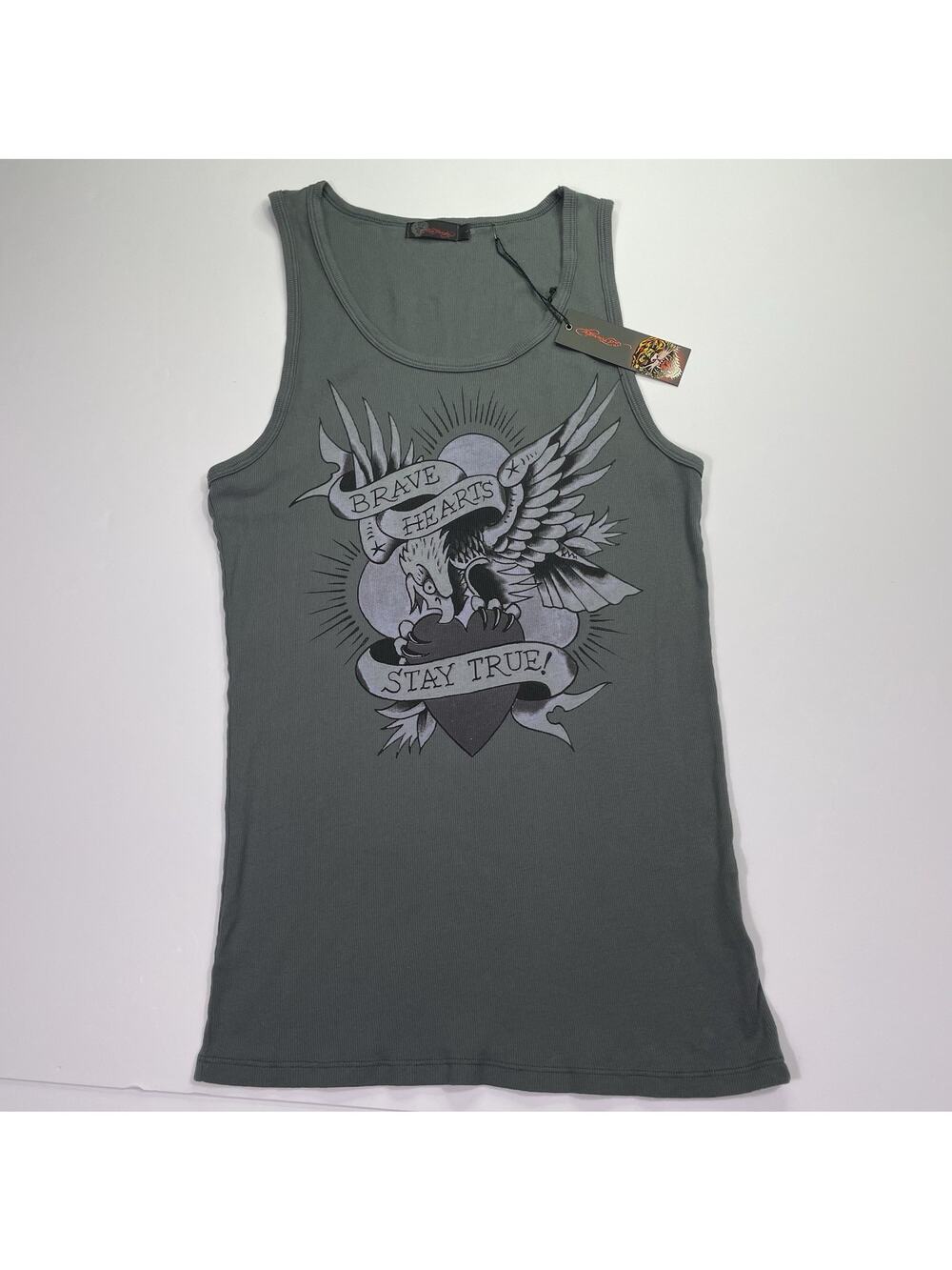 Ed Hardy Tank Top Christian Audigier Men’s Large Graphic Pin Up NWT Gray